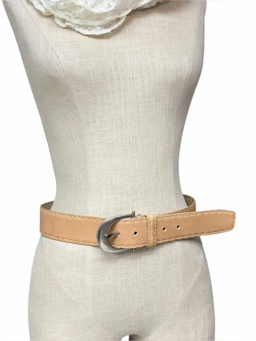 Banana Republic Wide Tan Leather Whipstitch Belt Medium NWT Deadstock Vintage